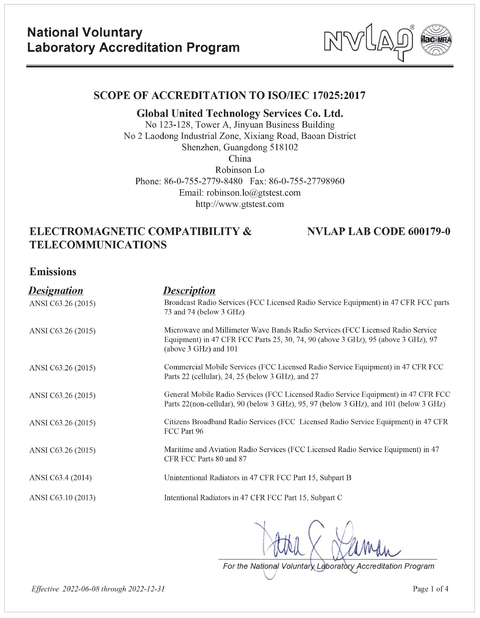 Китай Global United Technology Services Co.,Ltd. Сертификаты