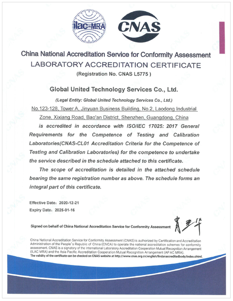 Китай Global United Technology Services Co.,Ltd. Сертификаты