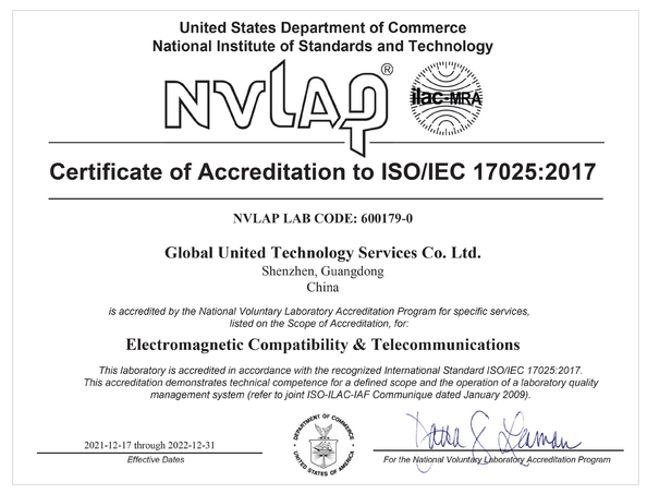 Китай Global United Technology Services Co.,Ltd. Сертификаты