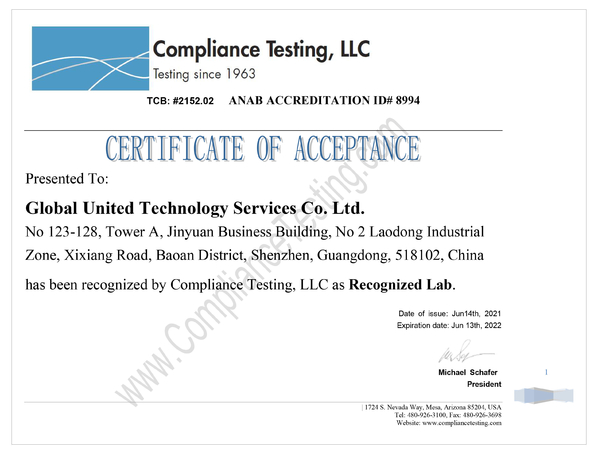 Китай Global United Technology Services Co.,Ltd. Сертификаты